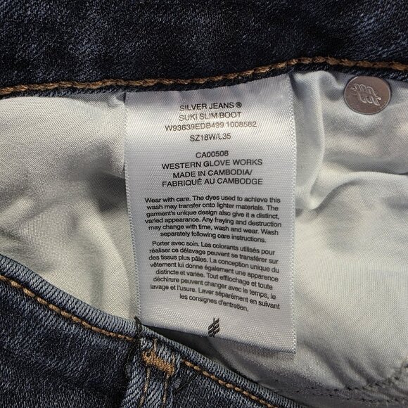 Silver Jeans Co Jeans Womens 18W Long Blue Suki Slim Boot Button Fly Stretch - Picture 5 of 10